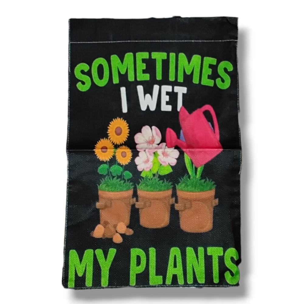 All Season Playful Garden Woven Linen Flag with Sunflowers and Red Watering Can